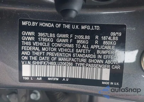 2020 Honda Civic Ex from USA, damaged, VIN SHHFK7H60LU206266